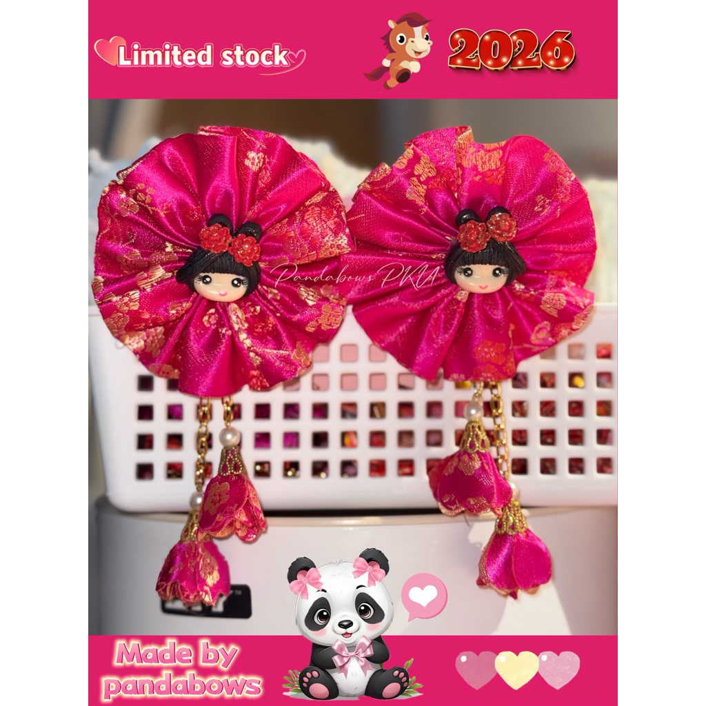 jepit rambut anak cheongsam pink fanta handmade pita rambut anak imlek 2026