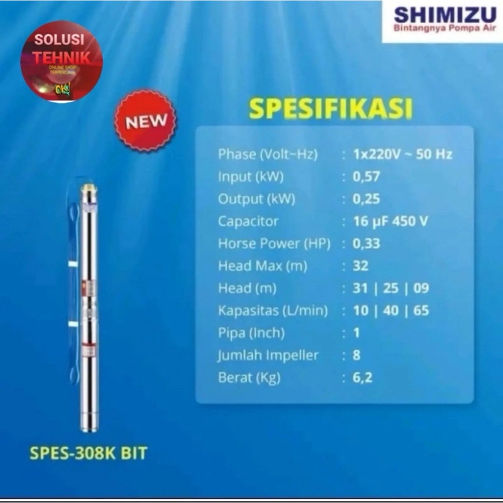 Submersibel Shimizu Spes 308K Pompa Jetpump Rendam shimizu Spes308K 0.33HP