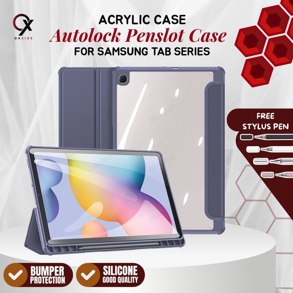 Transparan Case Akrilik Samsung Tab S7 S8 S9 FE Plus/A9 Plus/A7 Lite/S6 Lite Casing Tablet Autolock 