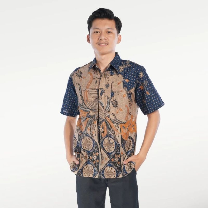 BATIK TRUSMI Kemeja Batik Pria Seragaman Batik Burung Kombinasi Alisan
