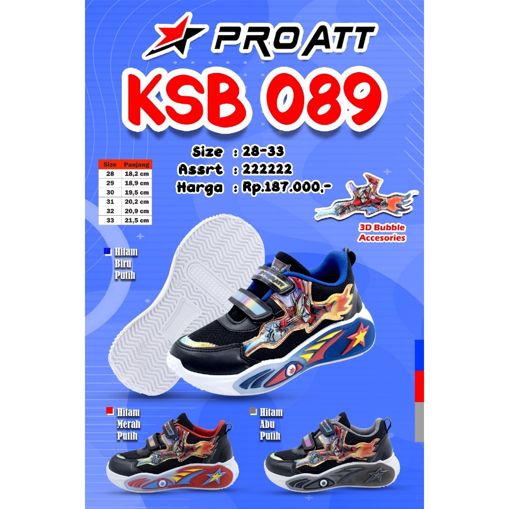 PRO ATT KSB 089 Sepatu Anak Cowok Pria Buat PG, TK, SD Laki-laki model Keren kuat Nyaman Trendy Asli