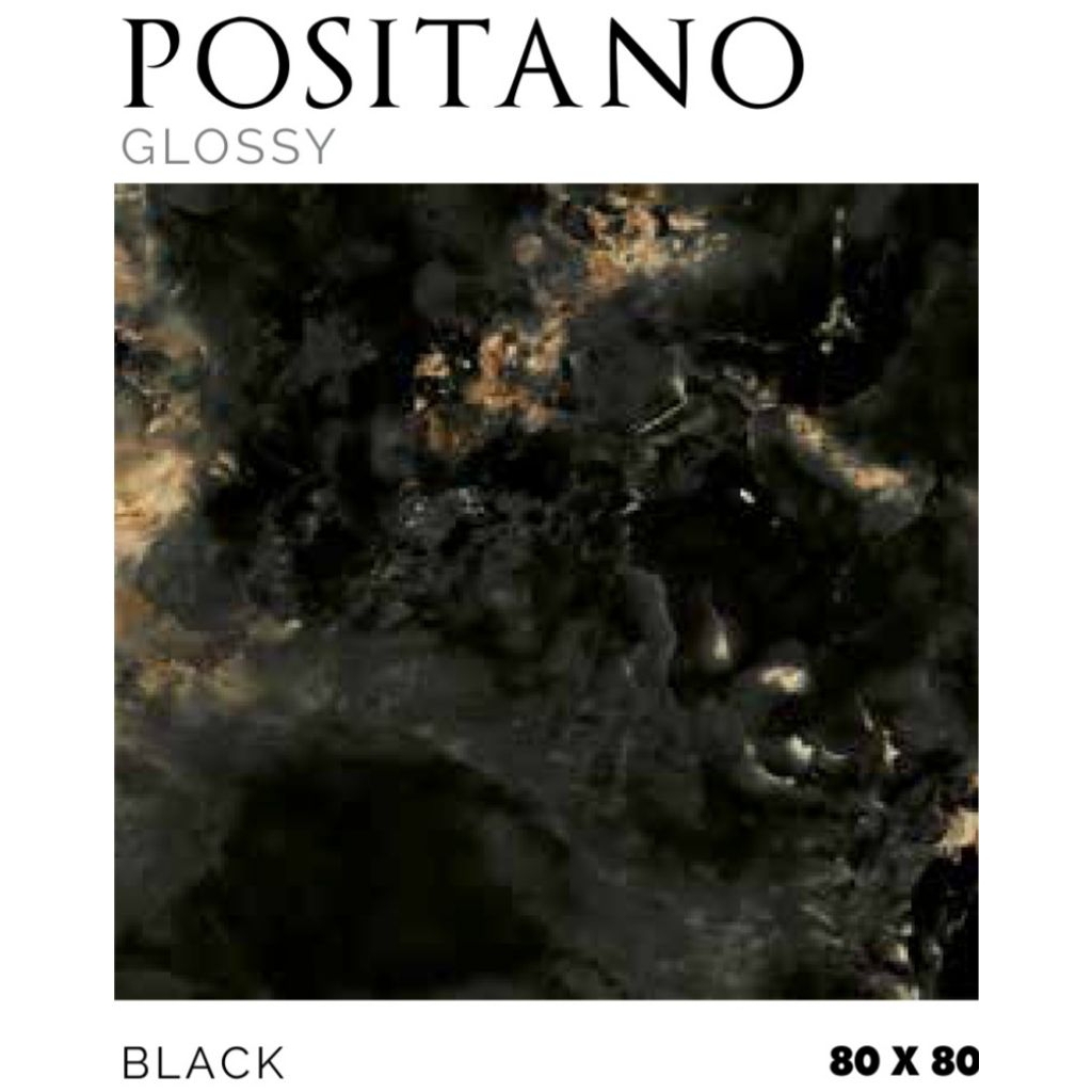 Granit Glossy Motif Marbel Hitam Emas Positano Ukuran 80x80 by Platinum/Granit Kualitas 1 Grade A/Gr