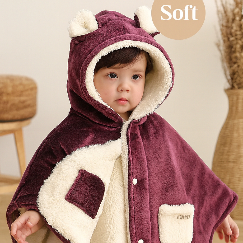 Byken - Baby Cape / Mantel Bayi Bolak Balik Selimut Bayi Topi Karakter Beruang Lucu Premium