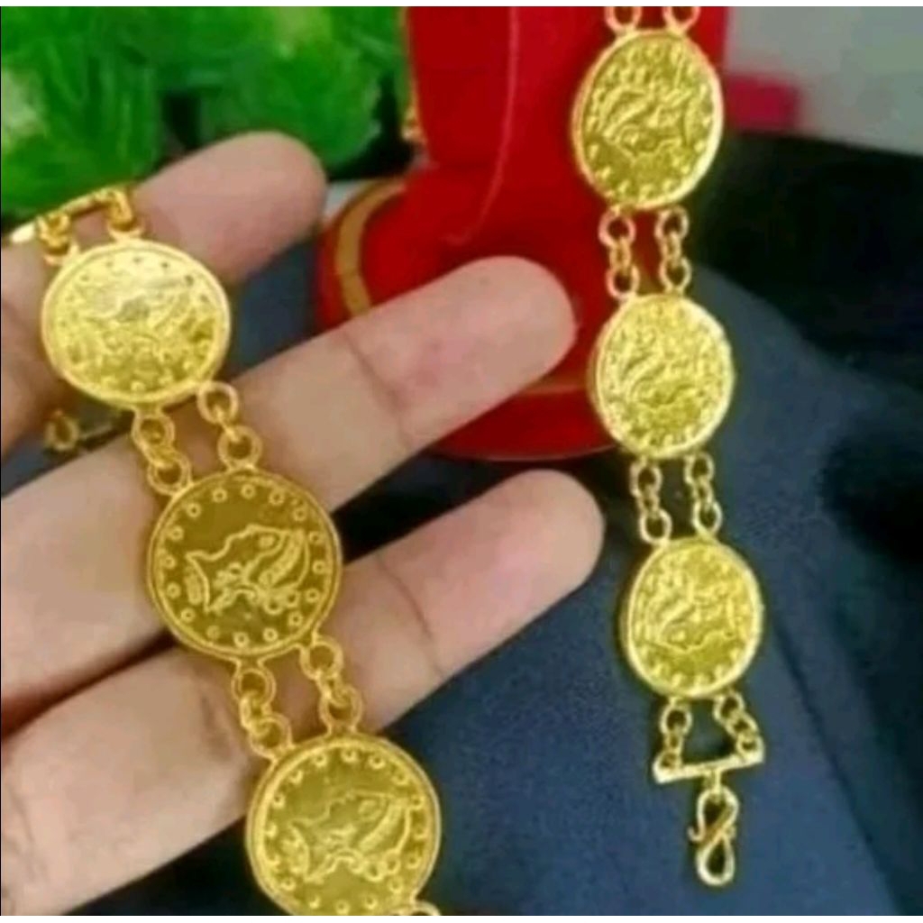 Gelang tangan dewasa motip koin emas titanium