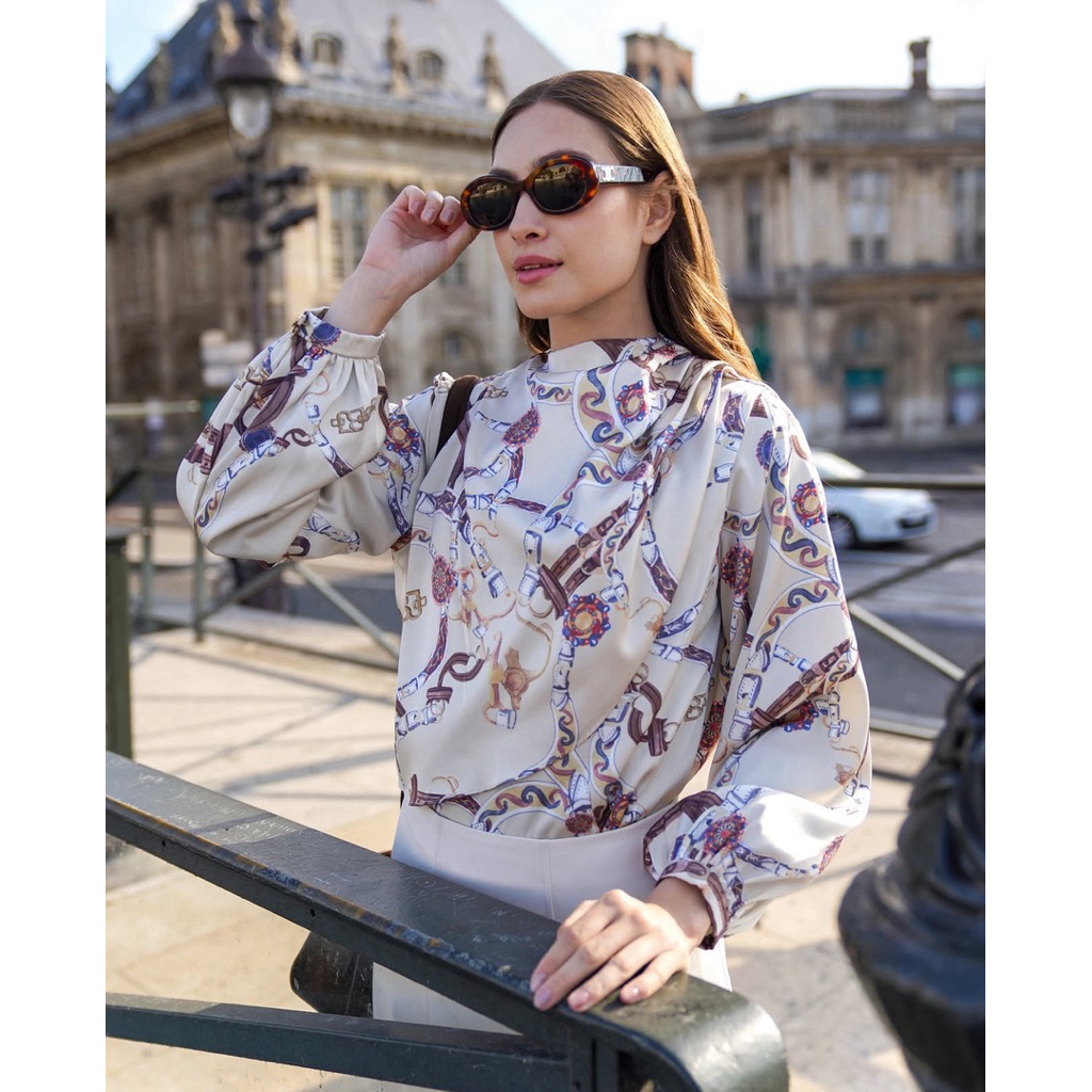 New Chainerie Drapery Crop Blouse Zircon Yoke Shirt Azurite Benang Jarum BenangJarum