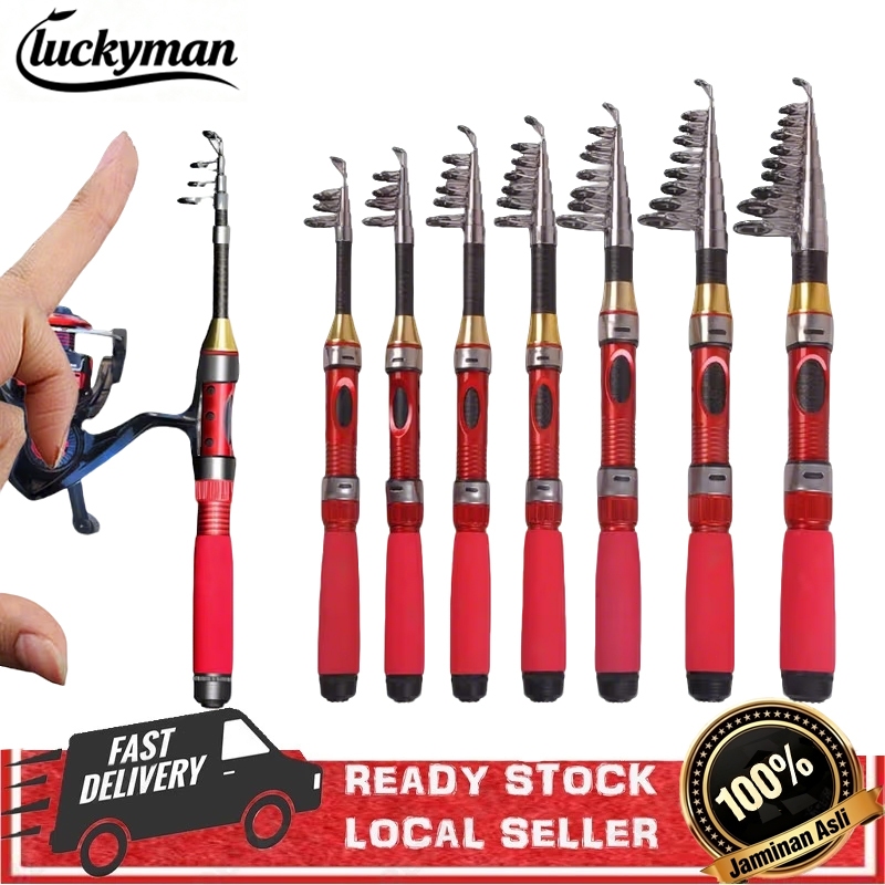 LUCKYMAN Joran pancing laut, joran pancing bagian pendek, portabel, joran pancing laut ukuran saku, 