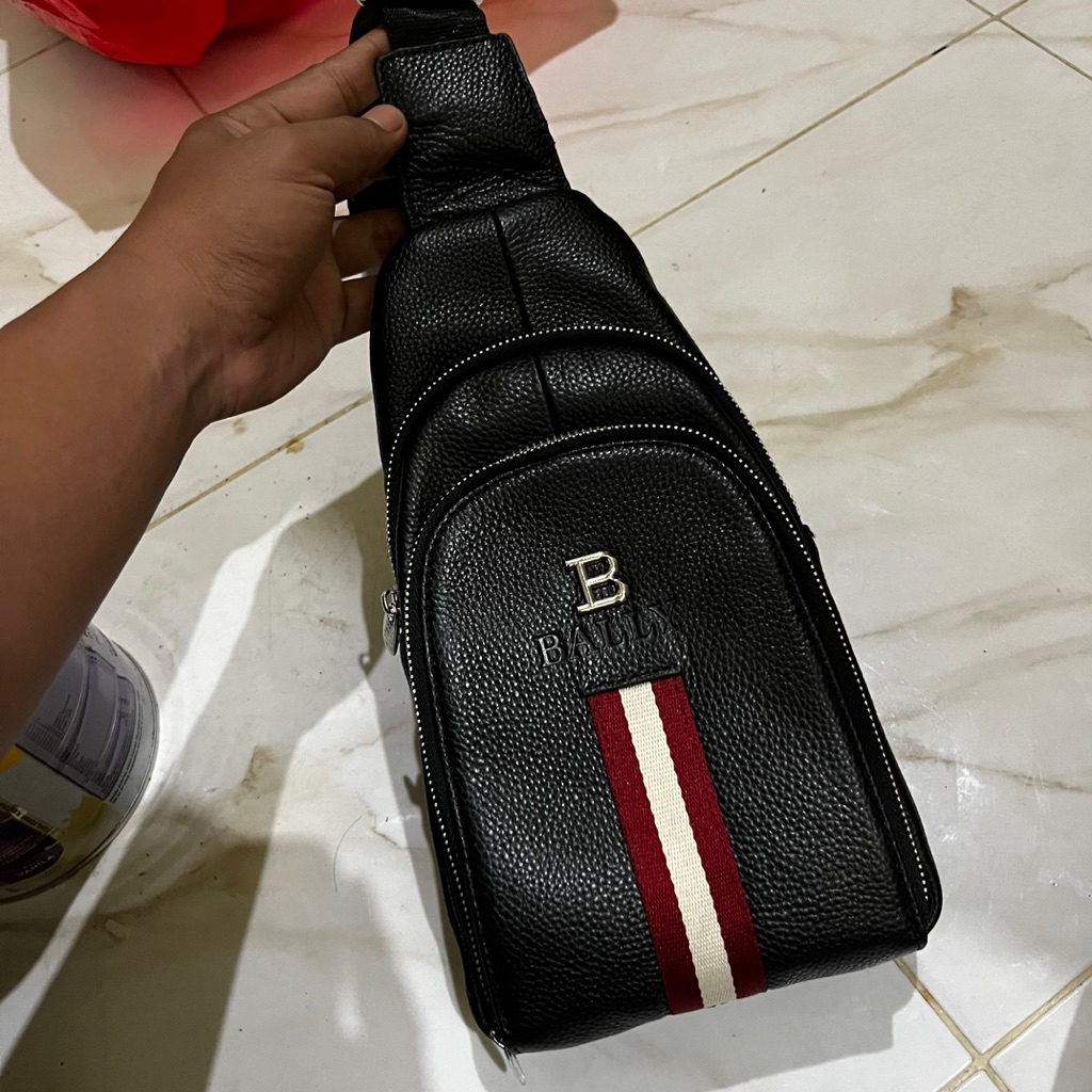 tas body bag BALLY ori leather tas selempang dada pria kulit tas cross body pria