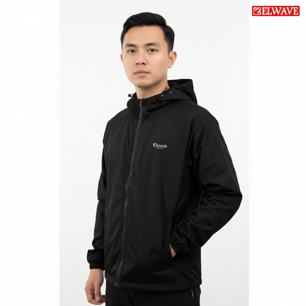 Elwave Basic Windbreaker Hitam Reflektif Series