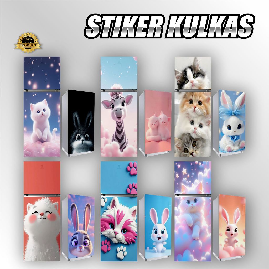 KUL 1-STIKER KULKAS KUCING/STIKER KULKAS KELINCI/ STIKER KULKAS 1 PINTU / STIKER KULKAS MOTIF TERBAR