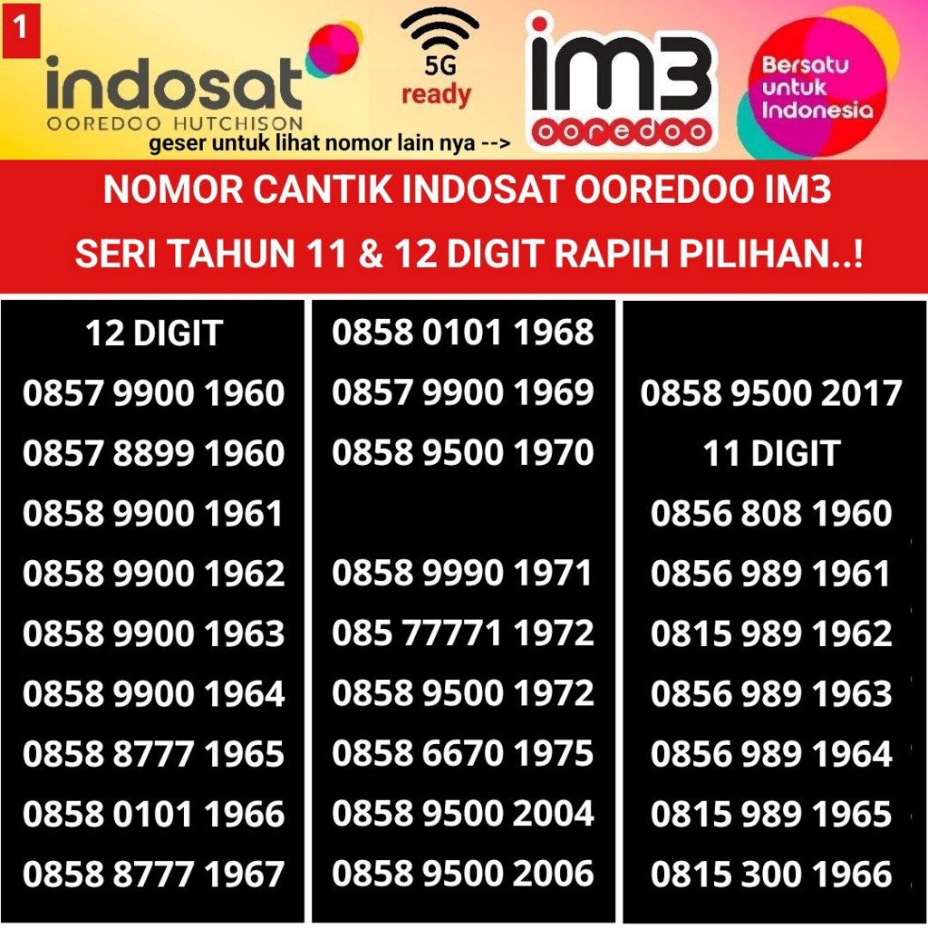 seri tahun Indosat IM3 Ooredoo kartu perdana nomor cantik nomor rapih