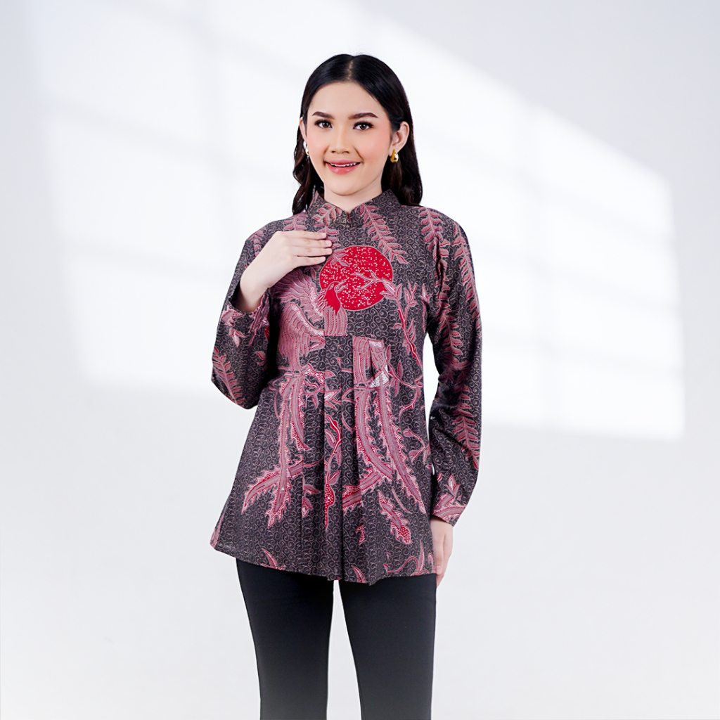 BATIK TRUSMI Atasan Wanita Blouse Batik Motif Gama Warna Ungu