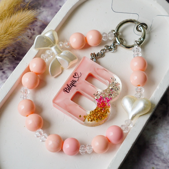 Gelang Hape Huruf - Gantungan HP Manik Strap Hape Inisial Bebas Request