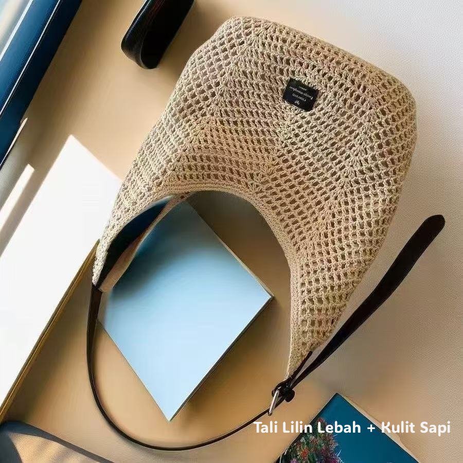 Chio2nd | Tas Selempang Wanita - Kulit Sapi Asli & Tali Beeswax, Tas Anyaman Premium, Multifungsi un