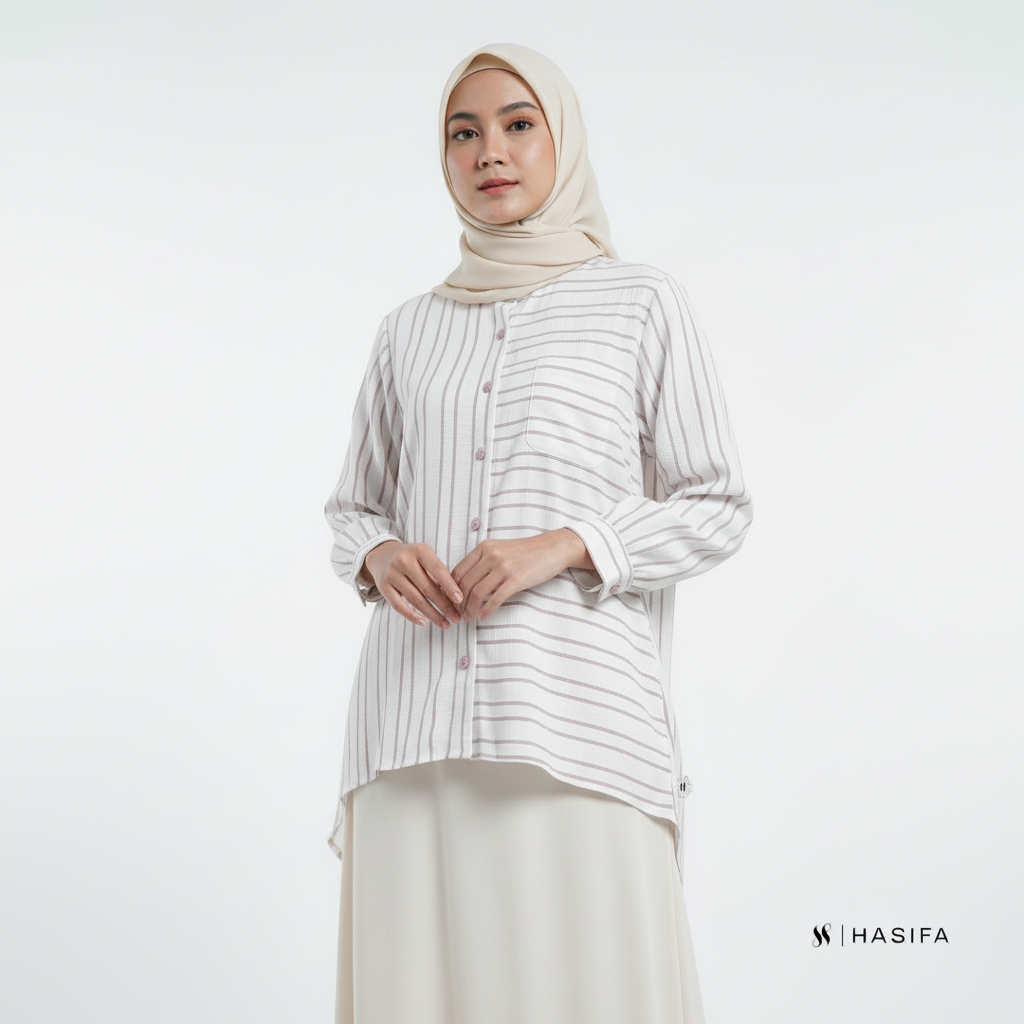 Hasifa Melva Shirt Blouse | Atasan Kemeja Blouse Salur Muslim Basic