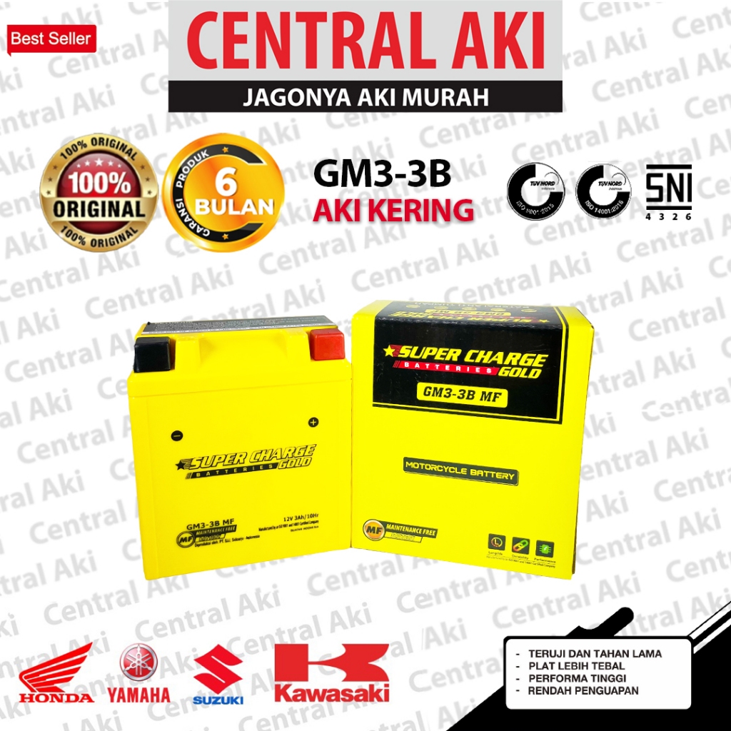 Aki Motor Satria Hiu SUPERCHARGE GOLD GM3-3B Aki Kering Gel