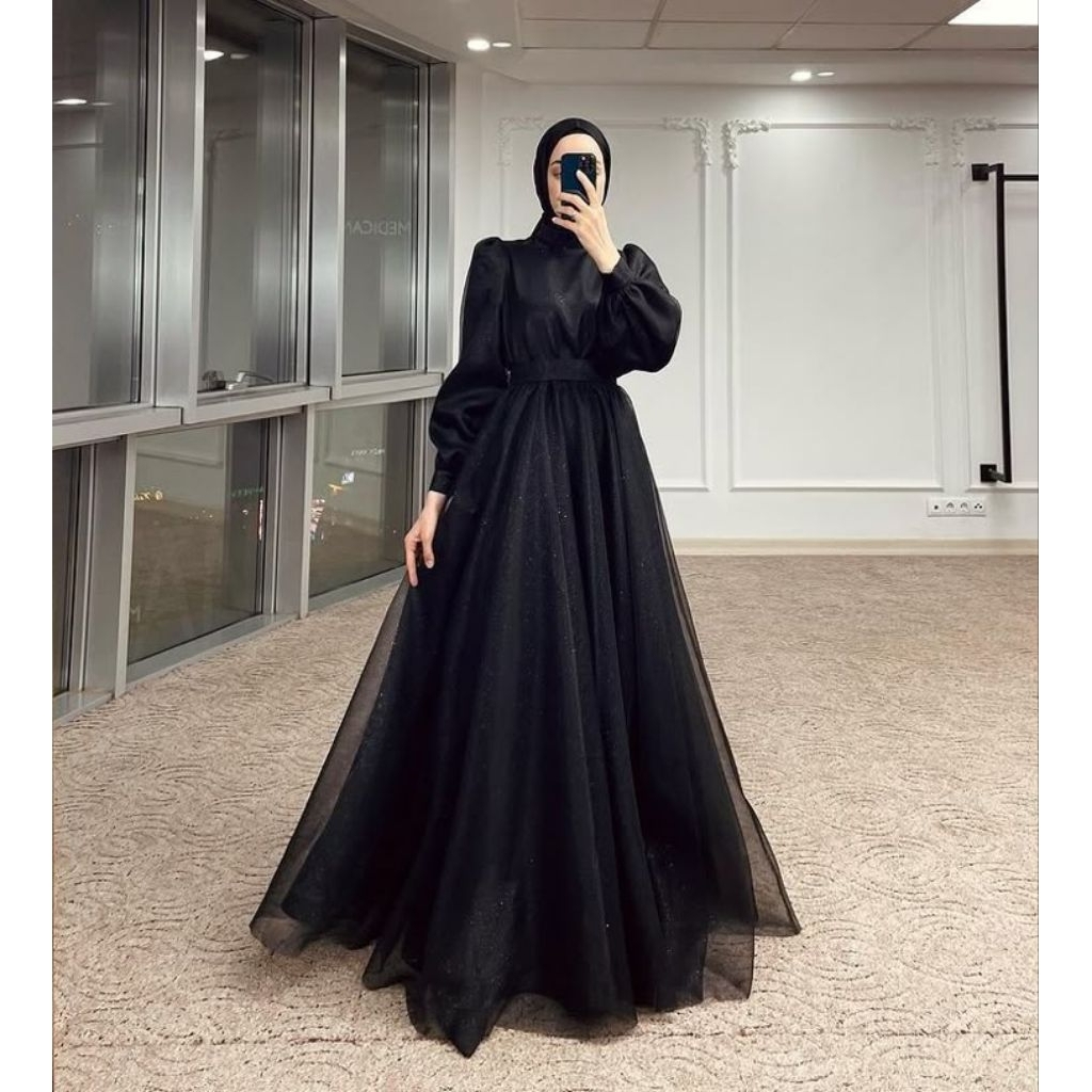 Gaun Lebaran/Pesta/Preweding (kain Maxmara+Tulle)