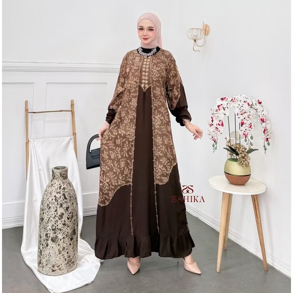 Dress Anggun Rayon Busui Lengan Panjang Homedress Jumbo Daster Batik Bawah Rempel adem Tebal
