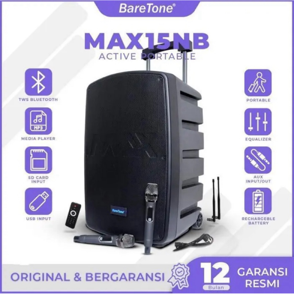 Speaker Aktif Portable Baretone MAX15NB 15 Inch Original Baretone