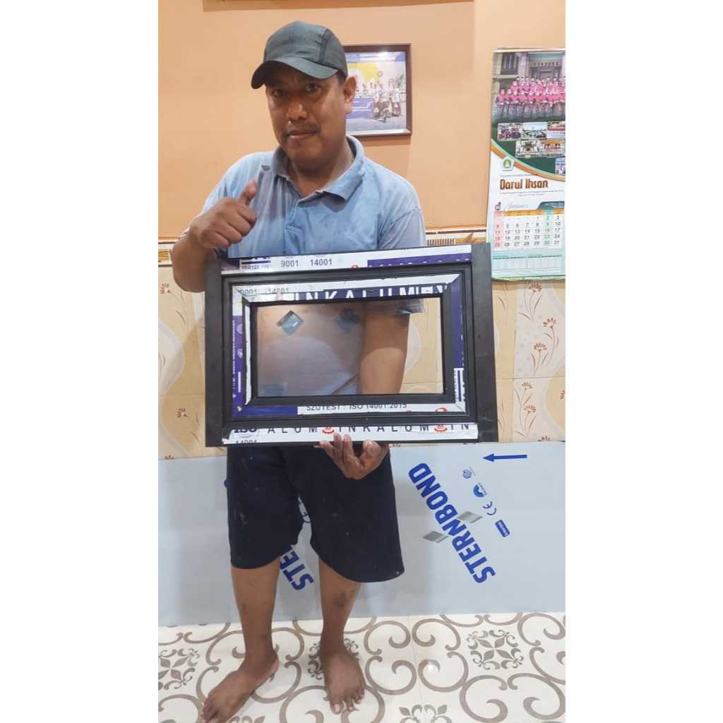 Kusen Jendela Aluminium Inkalum Hitam + Kaca Polos