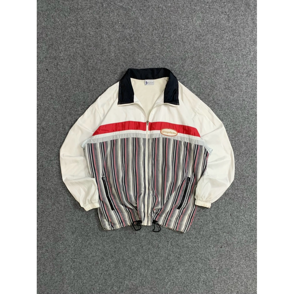 Vintage Sergio Tacchini Made In Italy Striped Colourblock Windbreaker Jacket