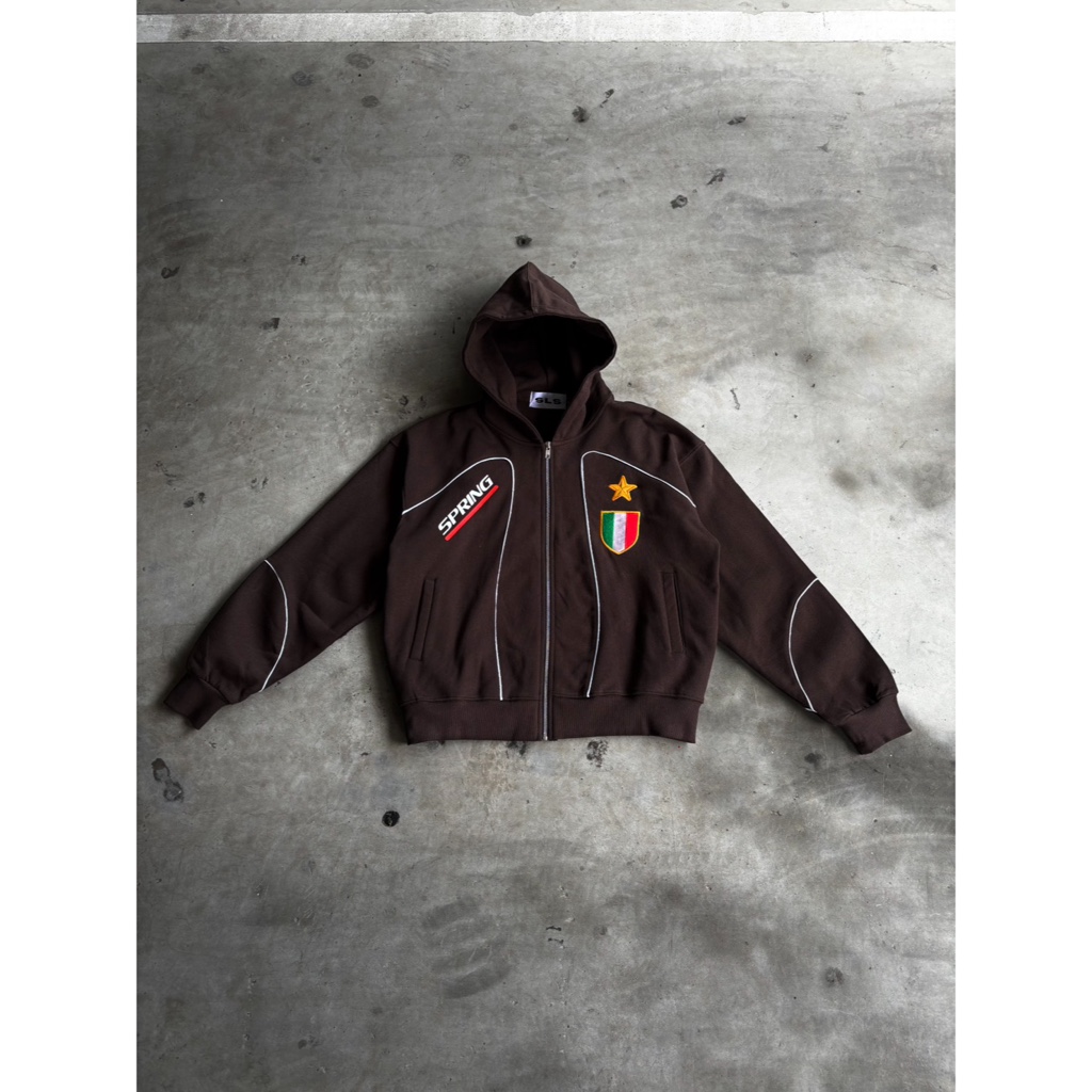 SHE LOVES SPRING ITALY BROWN BOXY ZIP HOODIE