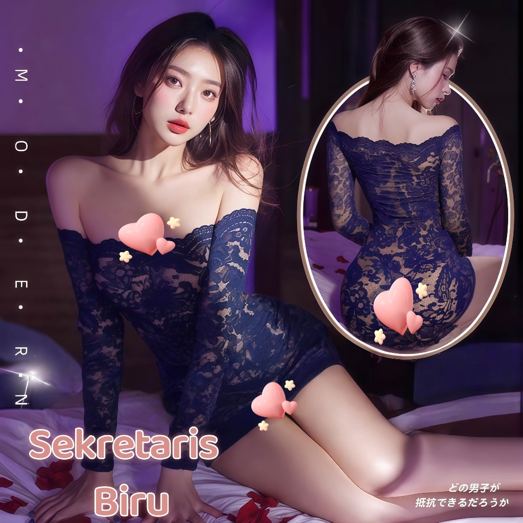 Sexy Lingerie Wanita/Lingerie Sexy Nightdress Gaun Ketat Renda – Model Bahu Terbuka / Sabrina Neckli