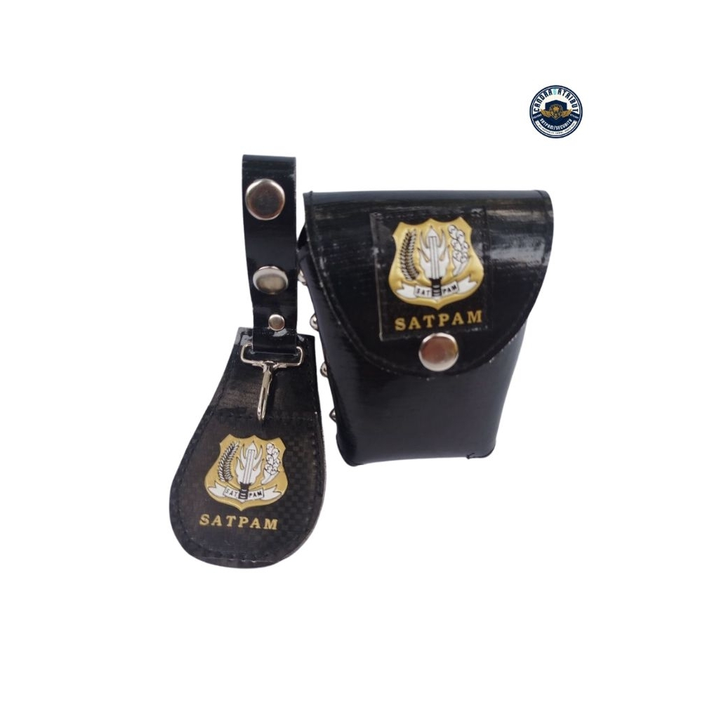 set satpam logo kuning, sarung borgol, dan gantungan kunci