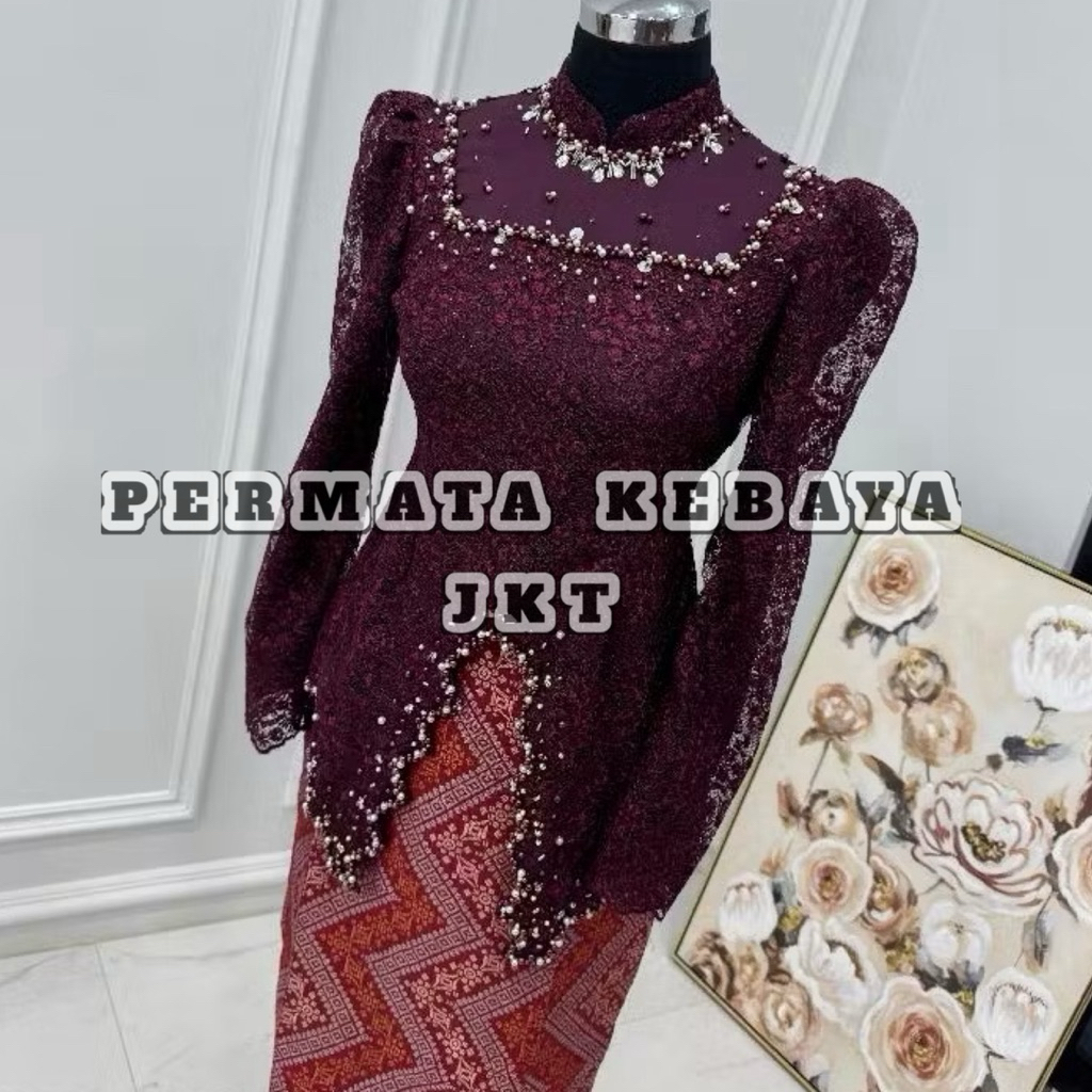 ( KEBAYA KEBAYA  RANIA )Kebaya Wanita Lace berfuring Baju Formal Kondangan Pesta ,Kebaya Kondangan L