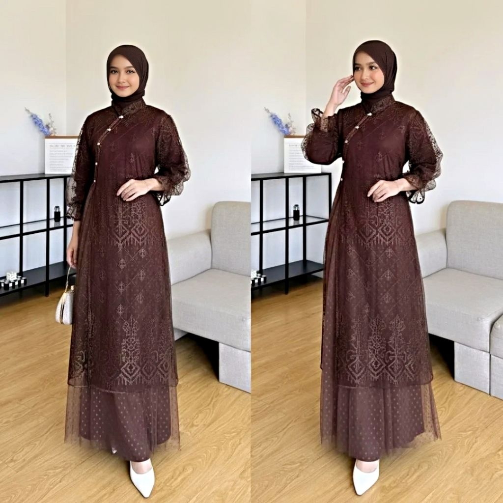 baju gamis 2026 model terbaru lebaran brokat kondangan wanita viral elegan mewah