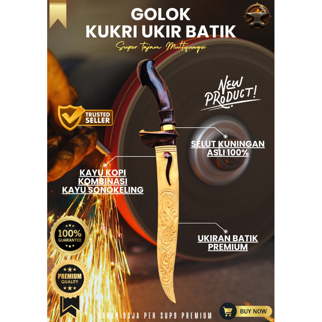 [BILAH PREMIUM] GOLOK SEMBELIH KUKRI UKIR BATIK GOLOK BAJA PER ASLI 100% Baja Per SUP9 Original