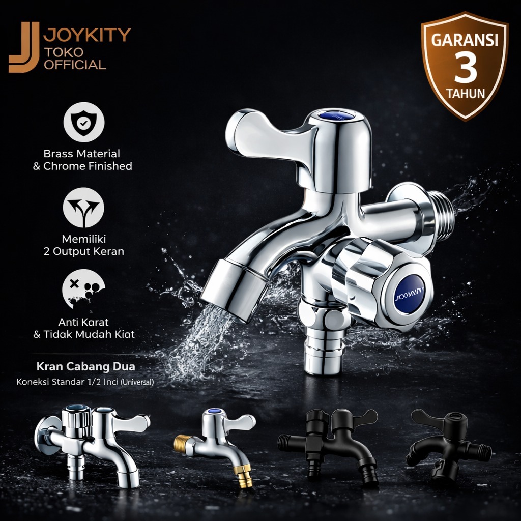 Kran Air Cabang 1 & 2 Output Joykity Stainless dan Plastik Putar Tekanan Tinggi untuk Shower Mesin C