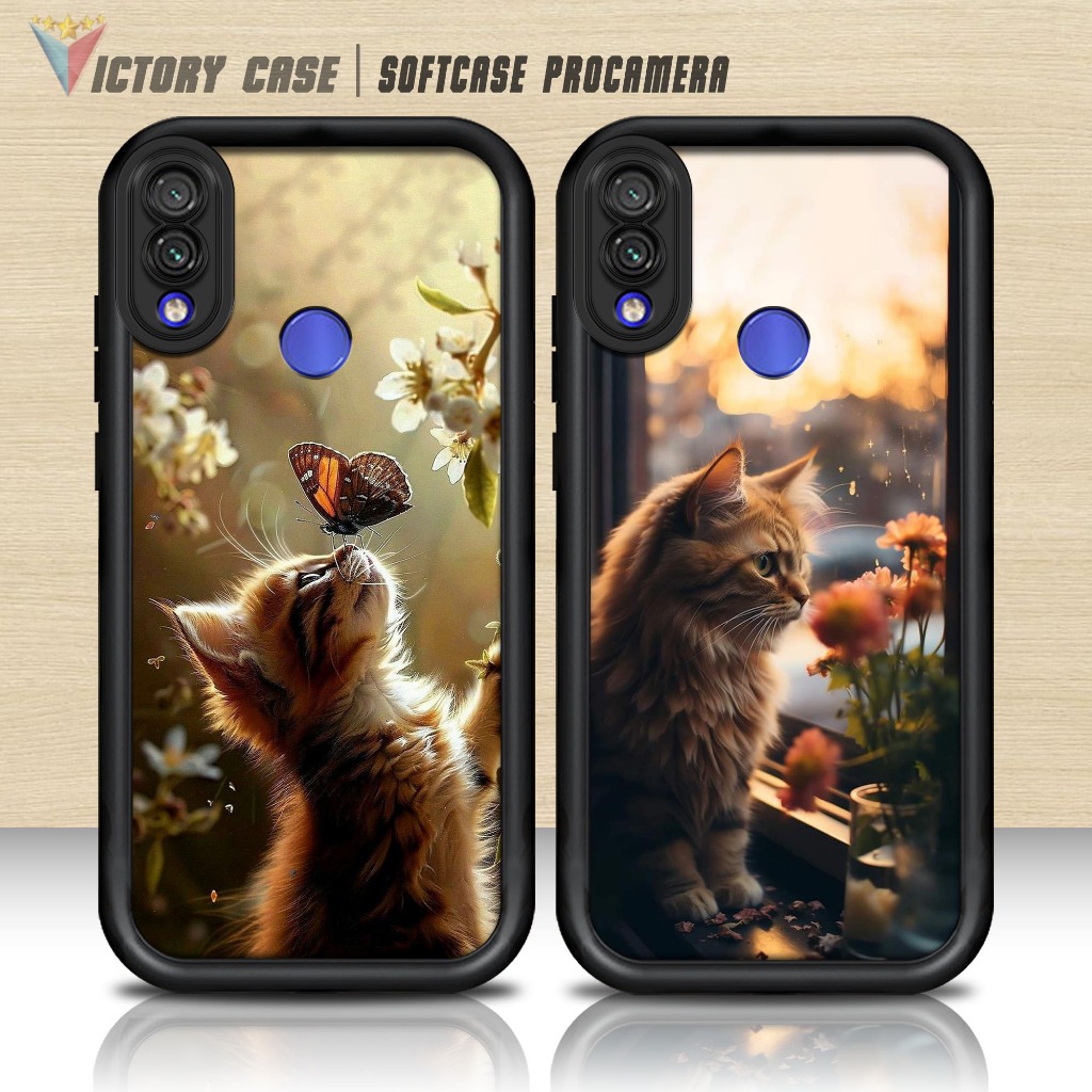Softcase Glass kaca untuk REDMI NOTE 7 NOTE 7 PRO KUCING Casing Handphone Case Procamera