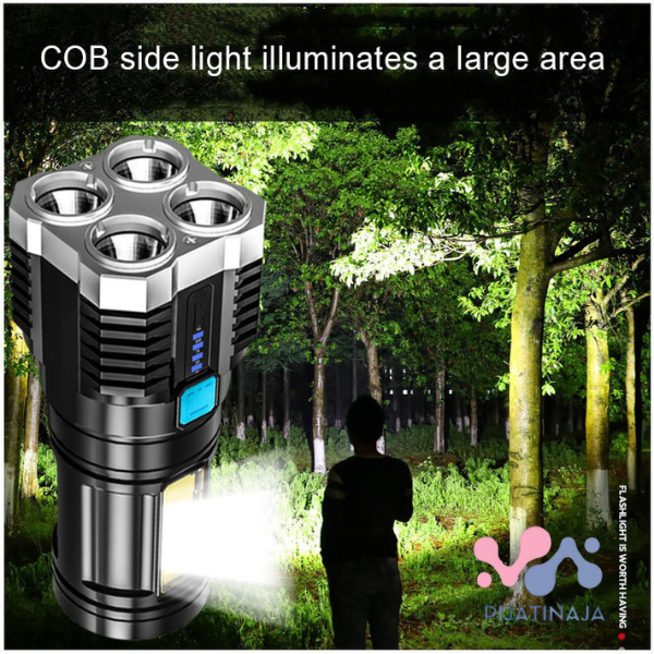 Senter LED 4 Mata Rechargeable Lampu Darurat Super Terang Cocok Untuk Camping Outdoor