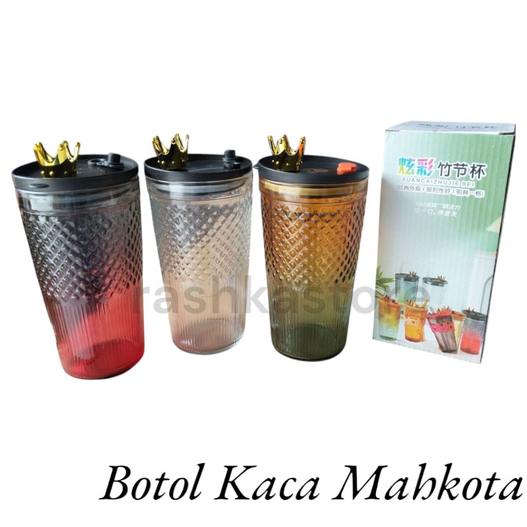 Botol kaca mahkota tumbler kaca estetik souvenir kantor tumbler simpel aestetic