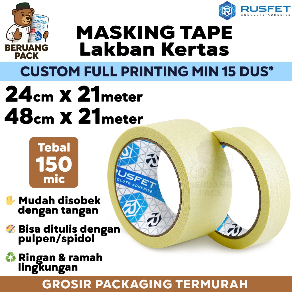 Lakban Kertas MASKING TAPE Isolasi Selotip Kertas RUSFET TERMURAH /SATUAN