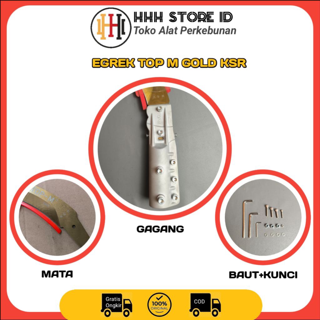 Egrek Top M gold original malaysia alat panen sawit lengkap siap pakai warna emas tajam baja sk5 jep