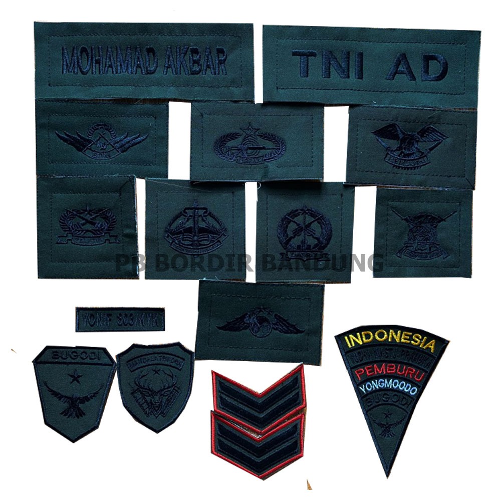 Atribut Papan nama TNI AD MALVINAS PDL 1 Set (WARNA HIJAU LUMUT) - Bordir Komputer, Kain Keras,mika 