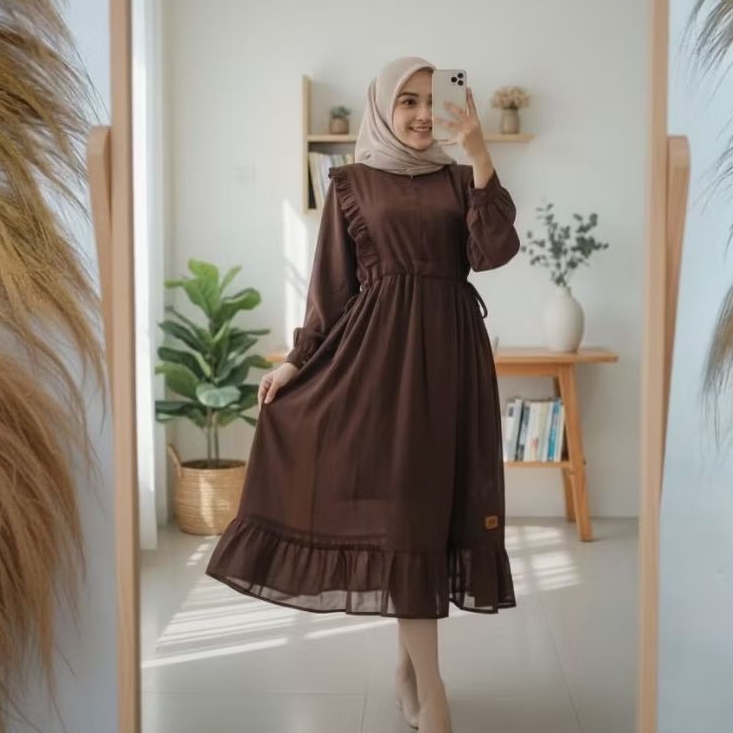 Naykamila Tunik Ceruty Polos Babydoll Rempel Serut Samping Tunik Polos Tunik Murah untuk Kondangan S