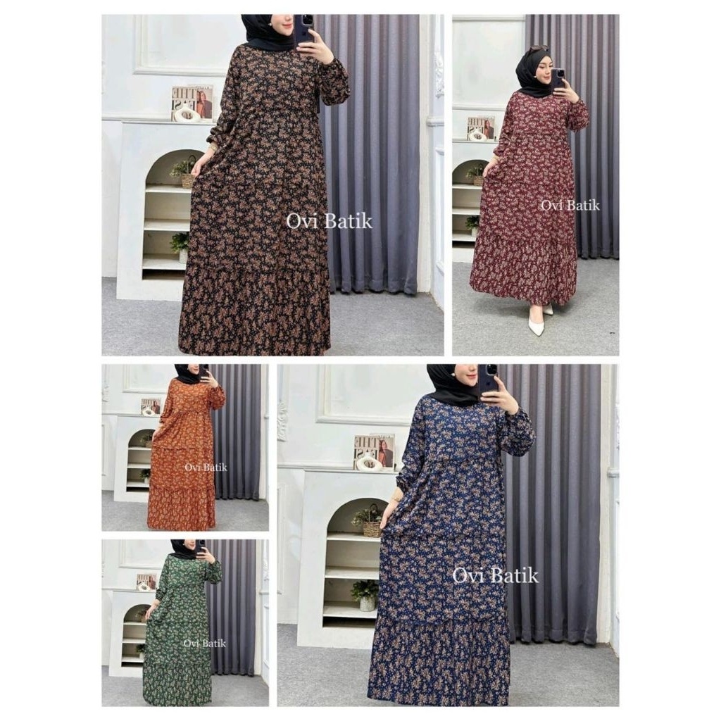 Gamis Susun Rayon Premium Motif Daun Kelor Premium Jumbo Busui