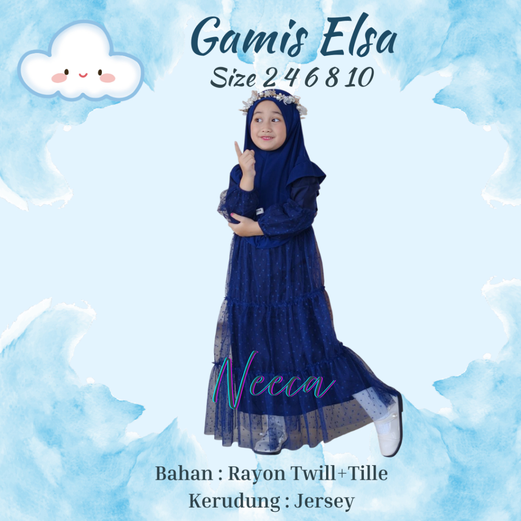 Gamis Elsa Set Kerudung Warna Navy Gamis Anak Kerudung Bahan Rayon Tile Dot Neeca Size 2 4 6 8 10 Ta