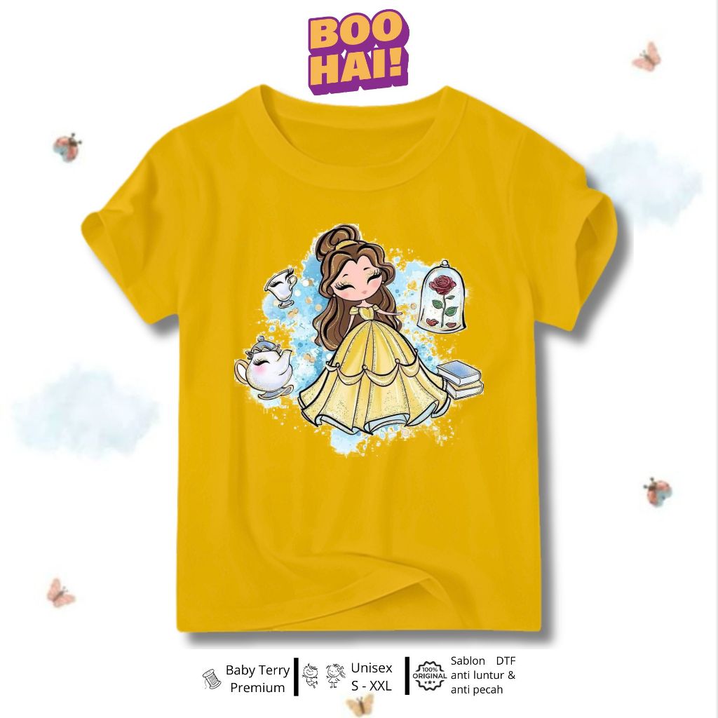 B&O Kaos Anak Princess Belle | Kaos Anak Perempuan Lucu Bahan Baby Terry Sablon DTF Printing