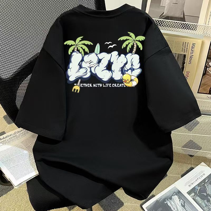 Kaos Pantai Kelapa Hitam Pria - Kaos Pria Trendy, Bahan Katun Nyaman Menyerap Keringat