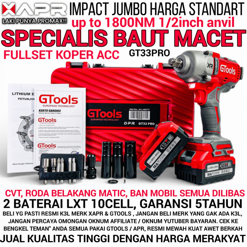 Impact wrench jumbo APR AP33PRO 1800nm impek kuat mobil motor mesin truck apr