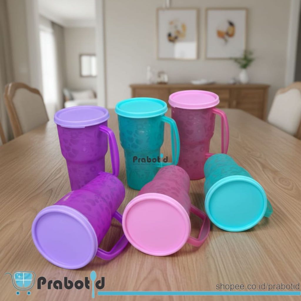 MUG PLASTIK 1 LITER DENGAN TUTUP | GELAS PLASTIK TUTUP 1LITER PRABOTID