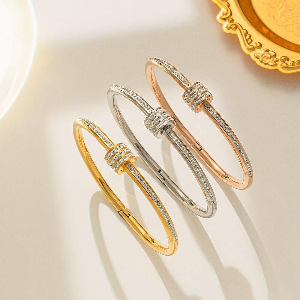 Gelang Paku Titanium Full Permata Zircon - Juste Un Clou Bangle Anti Karat & Hitam