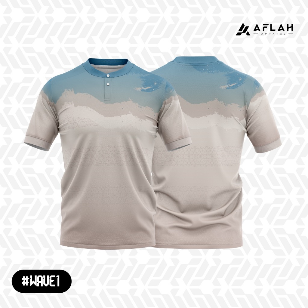 Jersey Koko Kemeja Muslim Pria Kerah Shanghai - FULL PRINTING BAHAN AIRWALK l WAVE