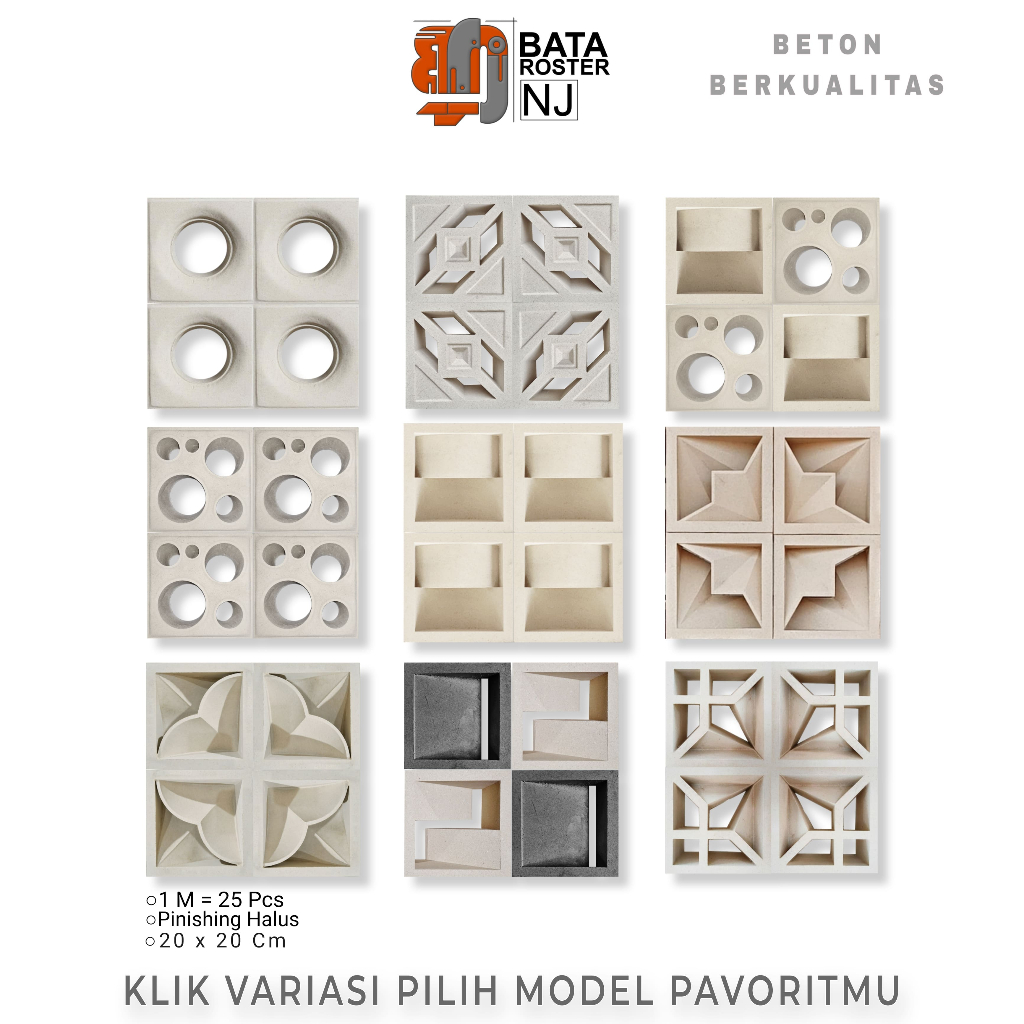 BATA ROSTER NJ - Roster Beton Minimalis - Anti tampias - Nako, Model Lengkap, 20 x 20 | Loster Putih