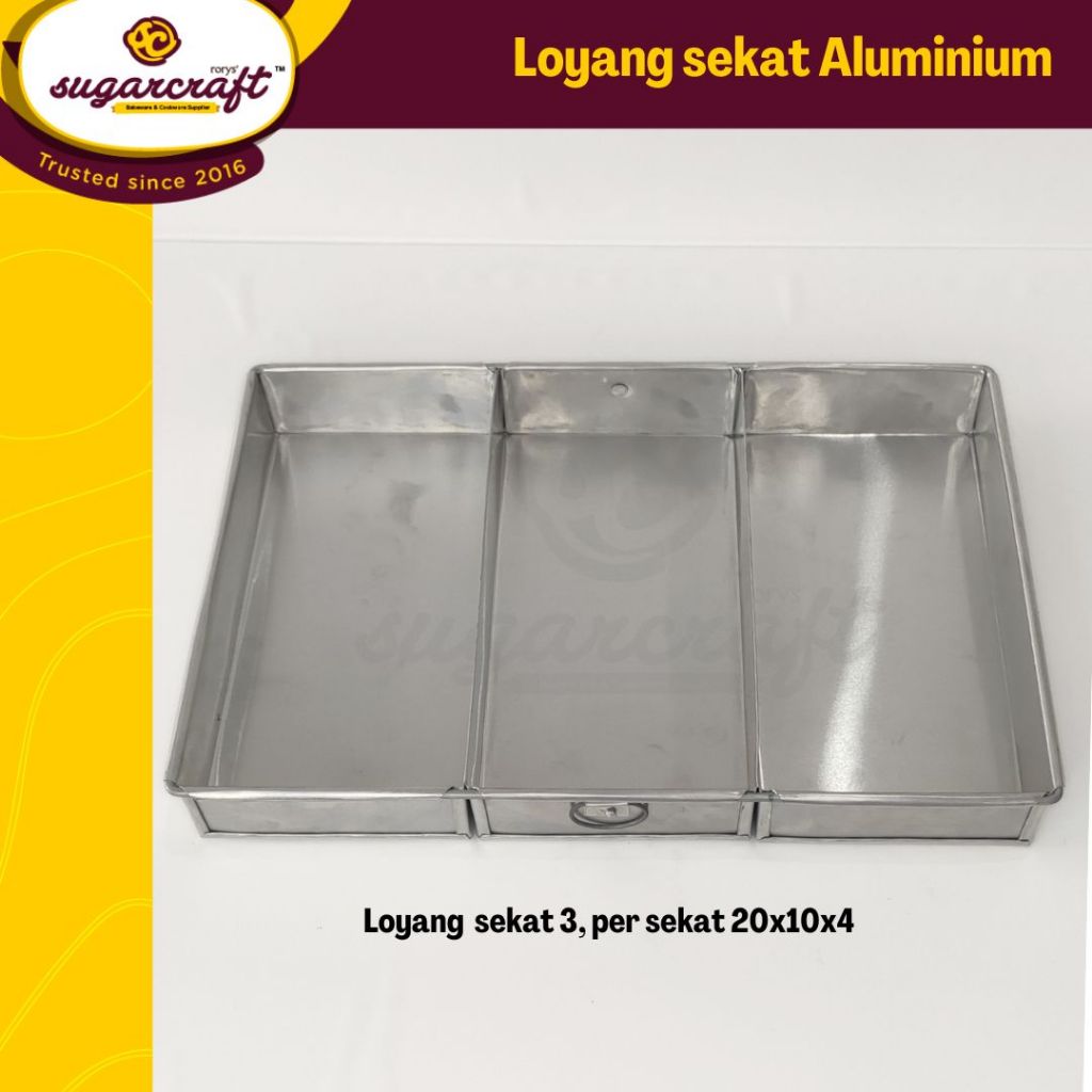 Loyang lapis surabaya persegi sekat 3 per sekat 20cm x 10cm x 4cm cetakan aneka cake brownies