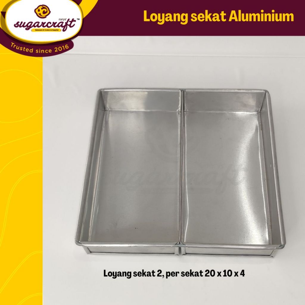 Loyang persegi sekat 2 aluminium 20cm x 10cm x 4cm bahan tebal loyang lapis surabaya cake marble bro