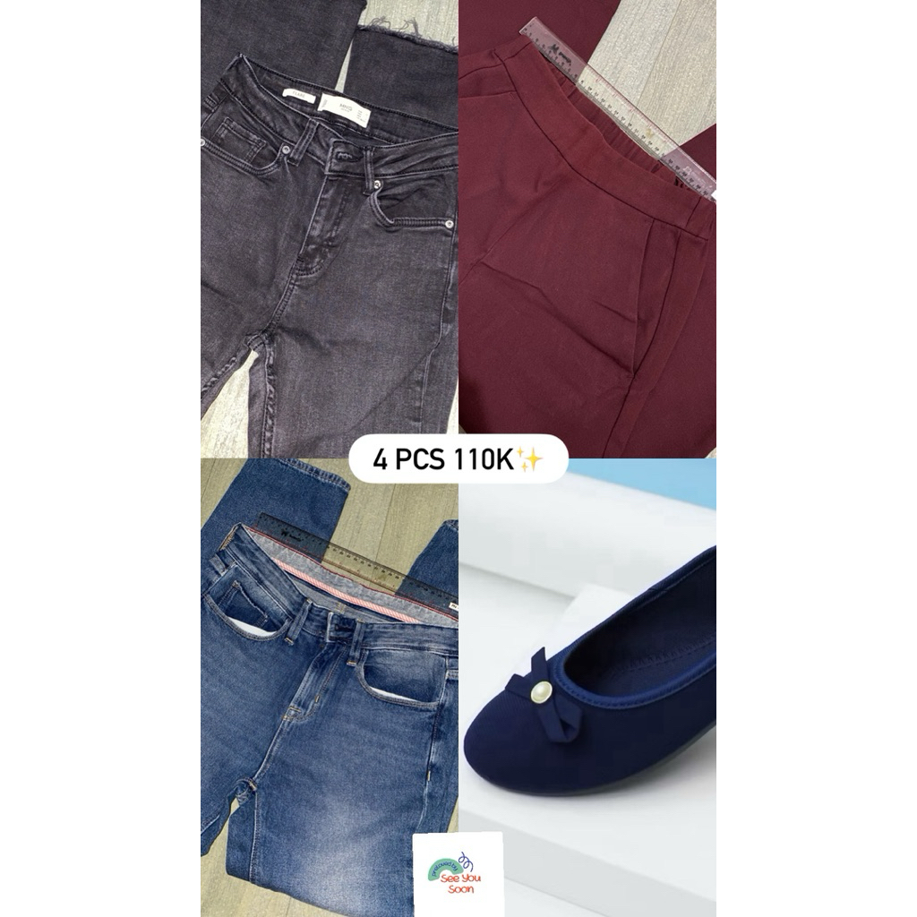 4Pcs | MNG Flare Denim | Skinny Jeans | Midi Kulot H&M | Flat Shoes Porto